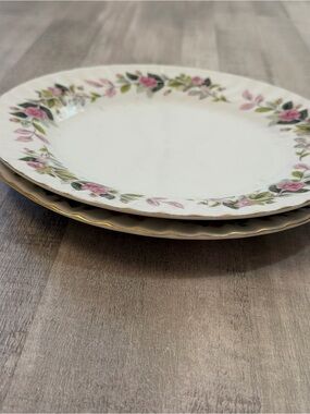 Creative Fine China Japan Pink Rose Salad Dessert Plates Set of 2 Gold Trim
